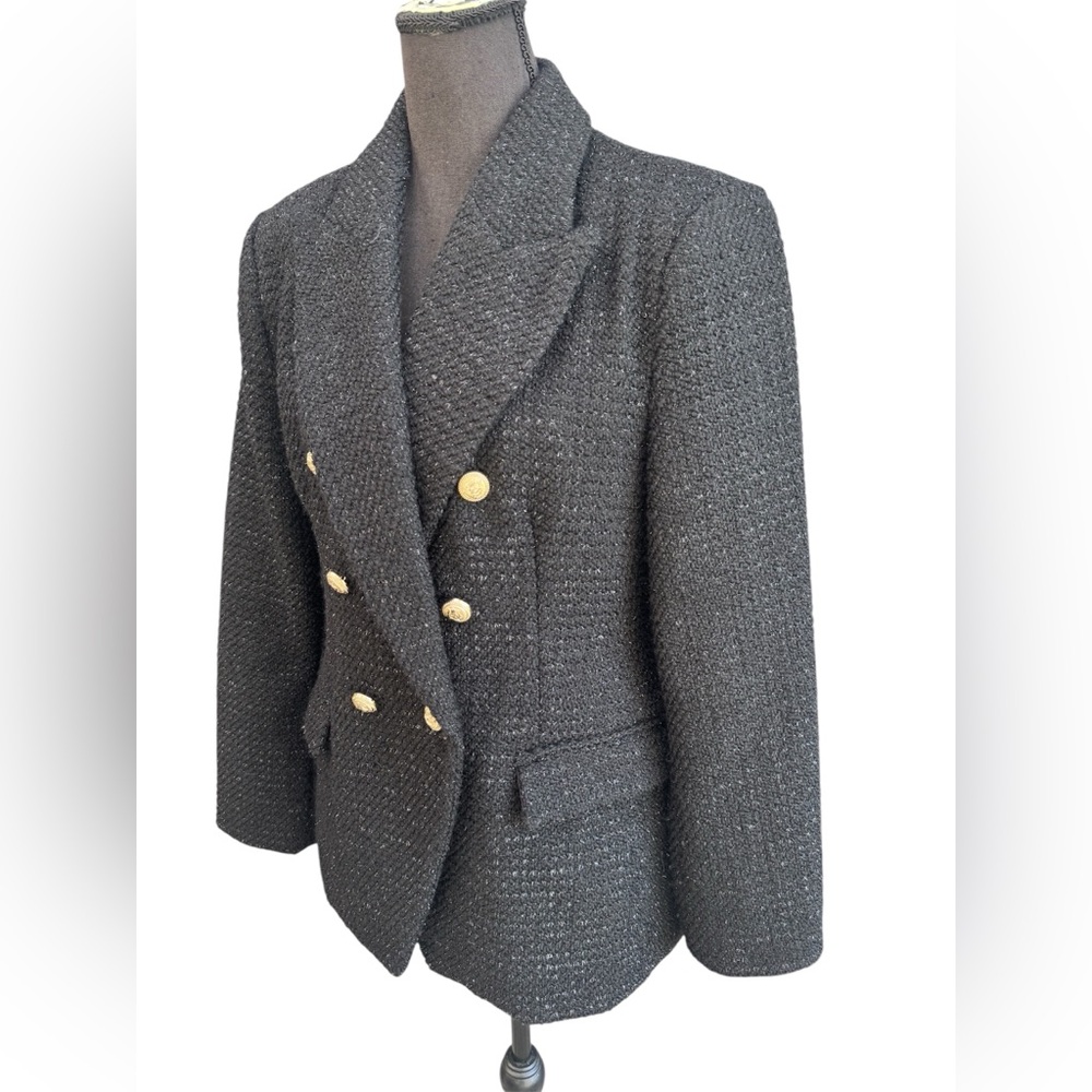 ZARA WOOL BLEND DOUBLE BREASTED TEXTURED WEAVE JACKET, Size L - Picture 6 of 10